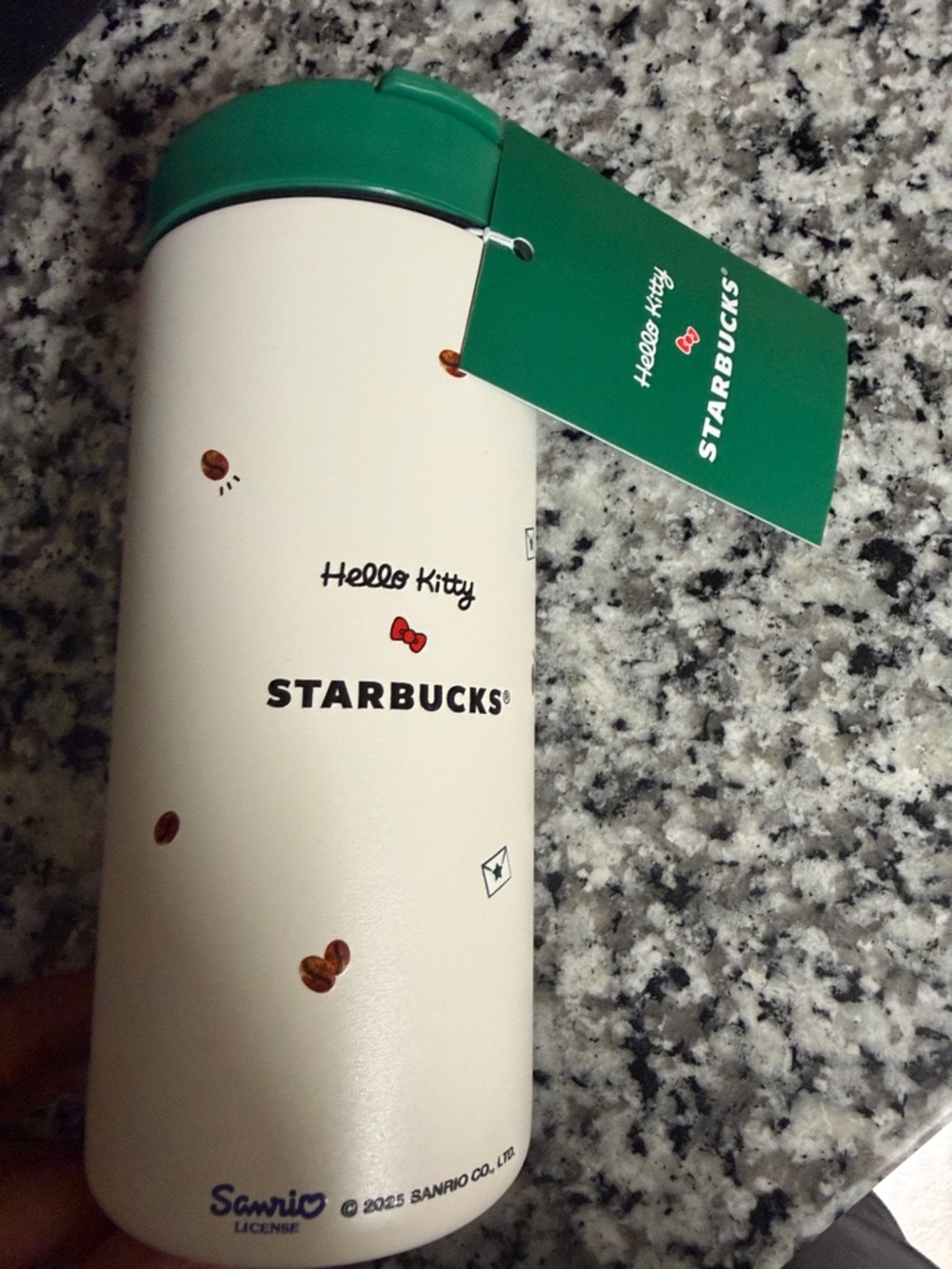 Starbucks Cream Hello Kitty Tumbler with Green Lid